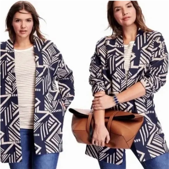 Old Navy Jackets & Blazers - Old Navy cream and navy Geometric Patterned Women's Jacket/coat